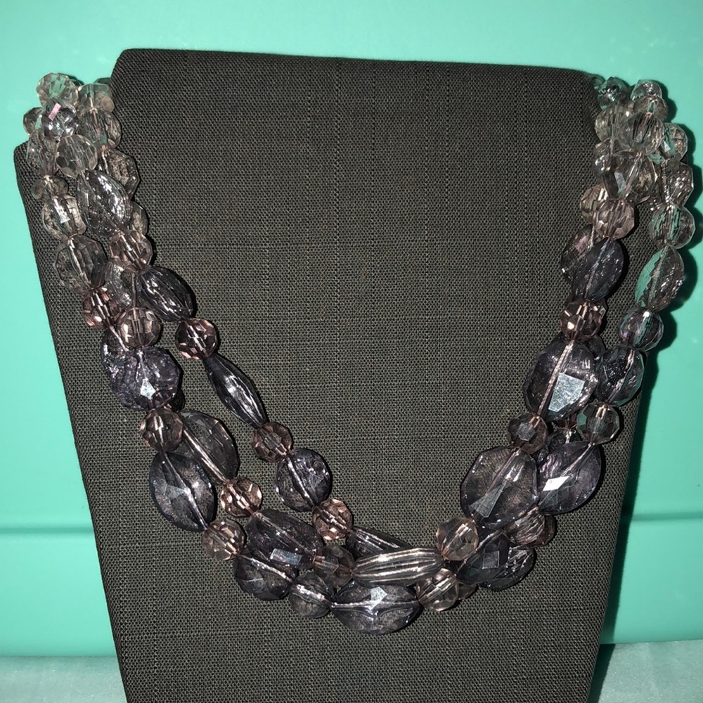 Tri-Strand Smokey Beaded Necklace